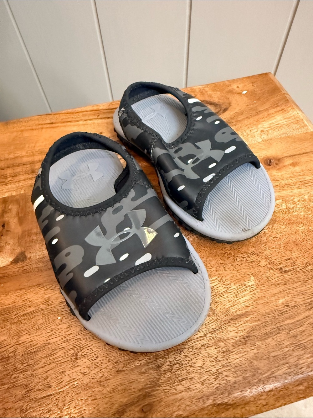Under Armour Kids' Black Camo Slide Sandals - Gray Footbed